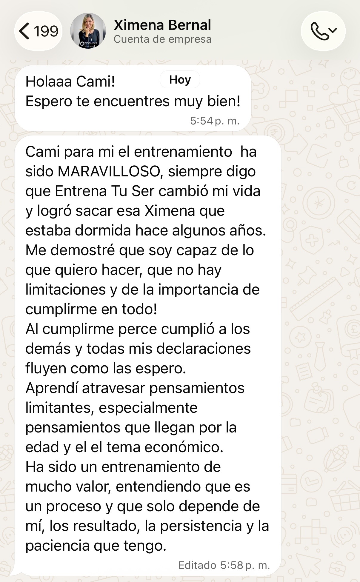 Testimonio de Ximena Bernal sobre su entrenamiento con Coach Camila Morales